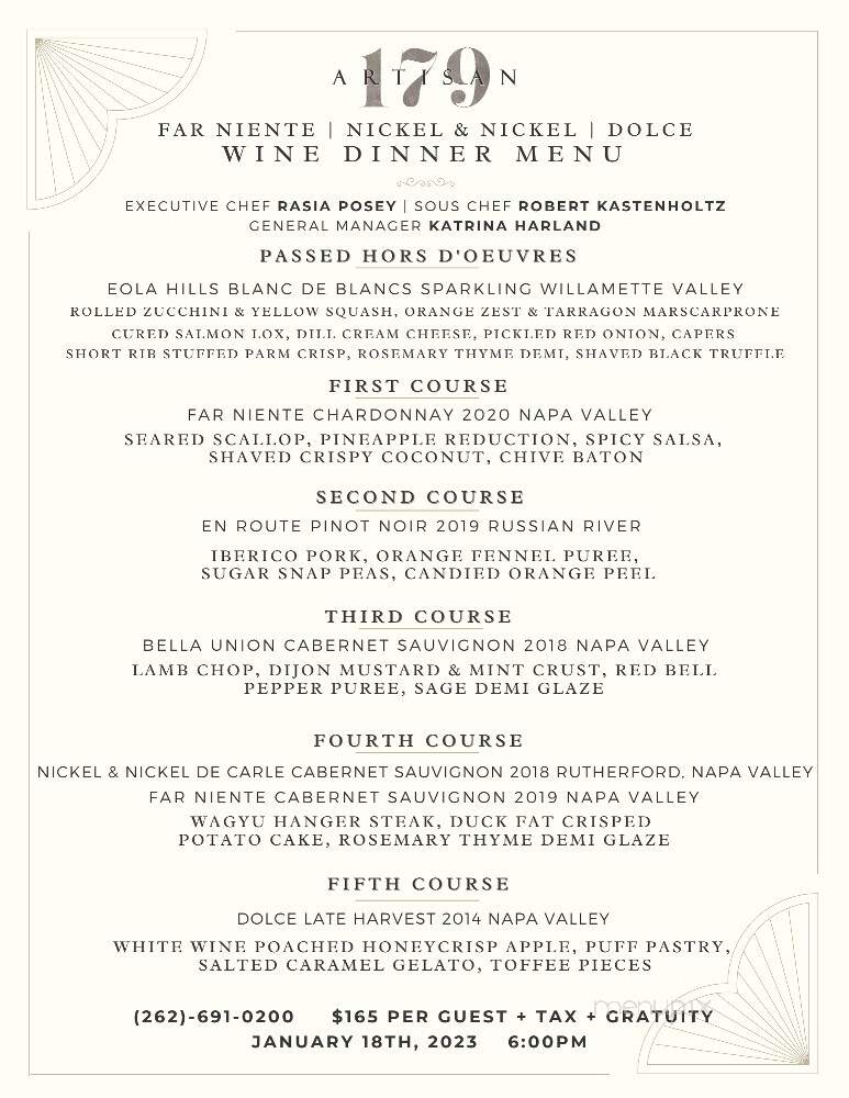 Artisan 179 - Pewaukee, WI menu_pic