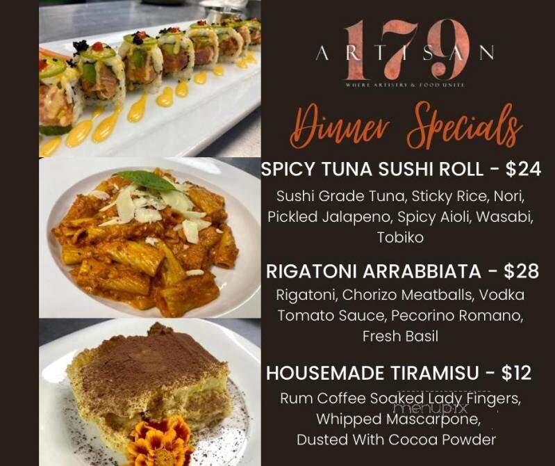 Artisan 179 - Pewaukee, WI menu_pic