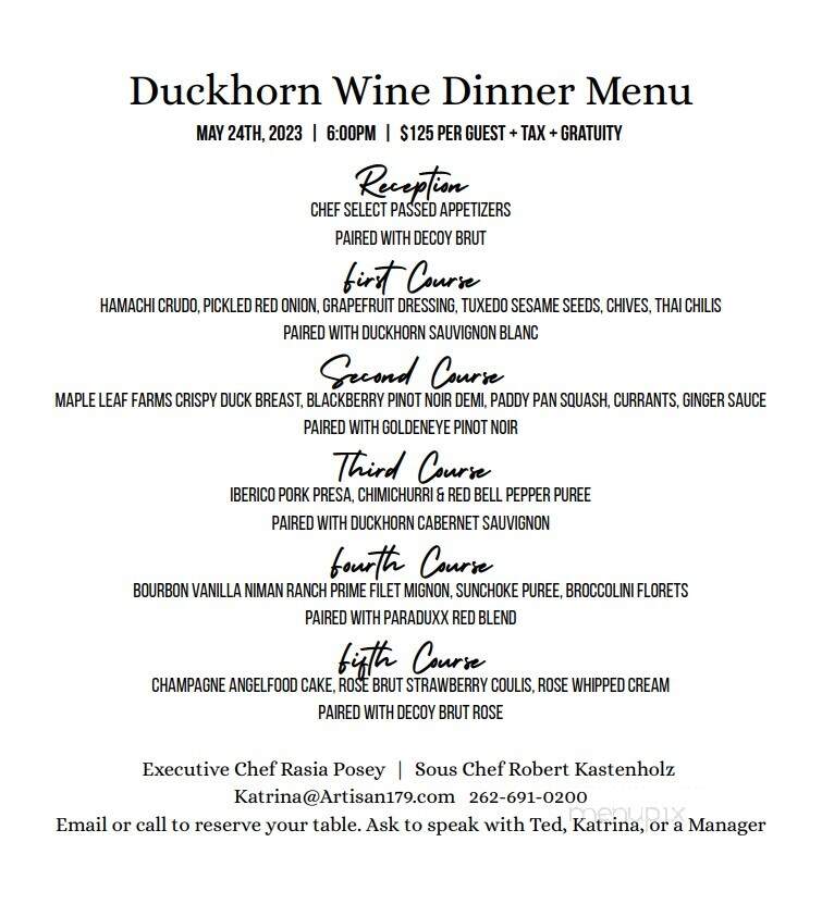 Artisan 179 - Pewaukee, WI menu_pic