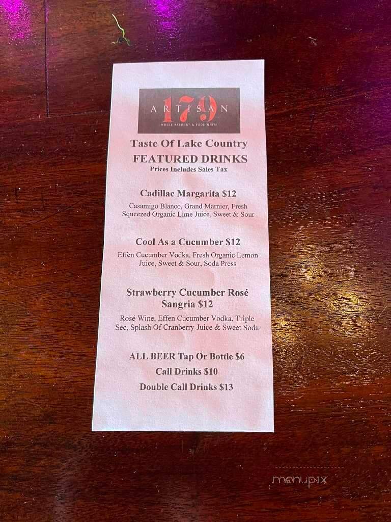 Artisan 179 - Pewaukee, WI menu_pic