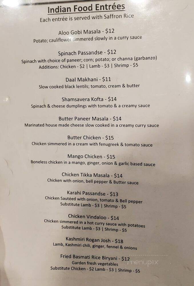 Silk Indian Cuisine at Clarion Inn Leesburg - Leesburg, VA menu_pic