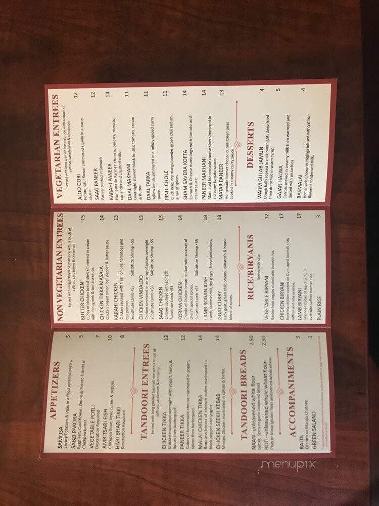 Silk Indian Cuisine at Clarion Inn Leesburg - Leesburg, VA menu_pic