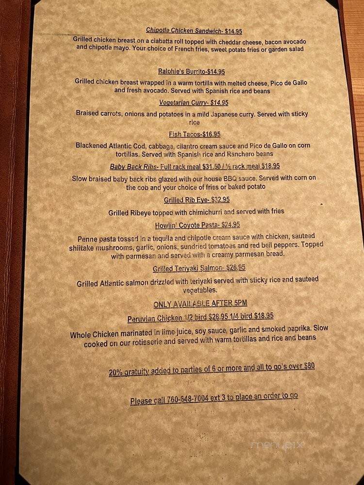 Eagle's Landing Restaurant - June Lake, CA menu_pic