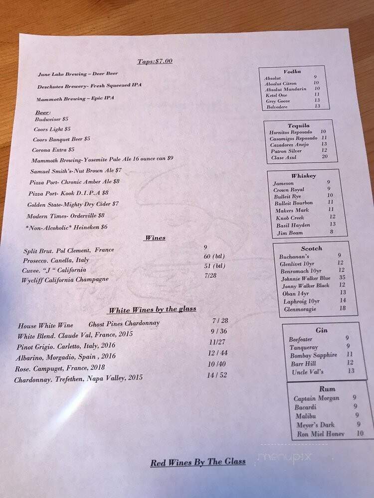 Eagle's Landing Restaurant - June Lake, CA menu_pic