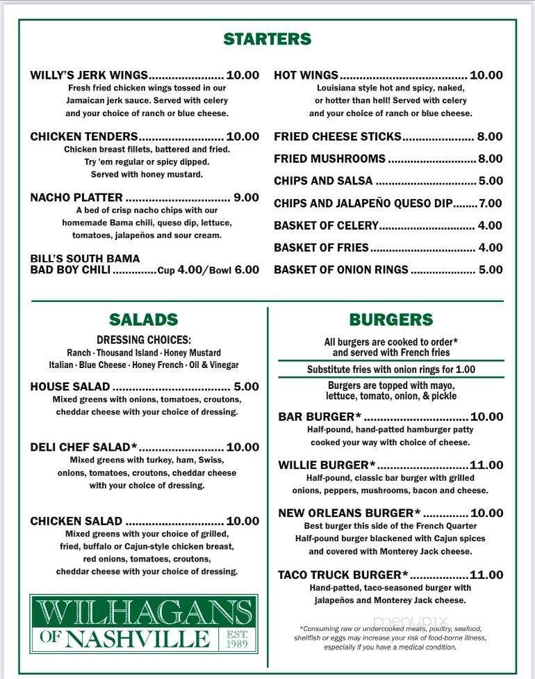 Wilhagan's - Nashville, TN menu_pic