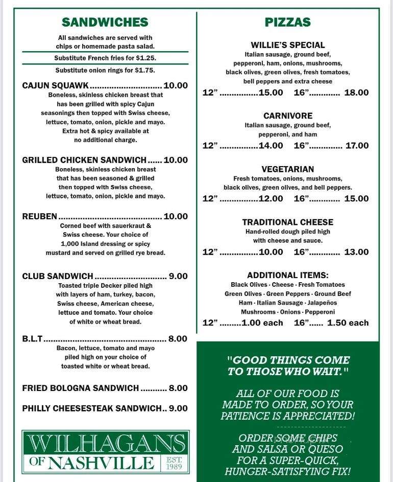 Wilhagan's - Nashville, TN menu_pic