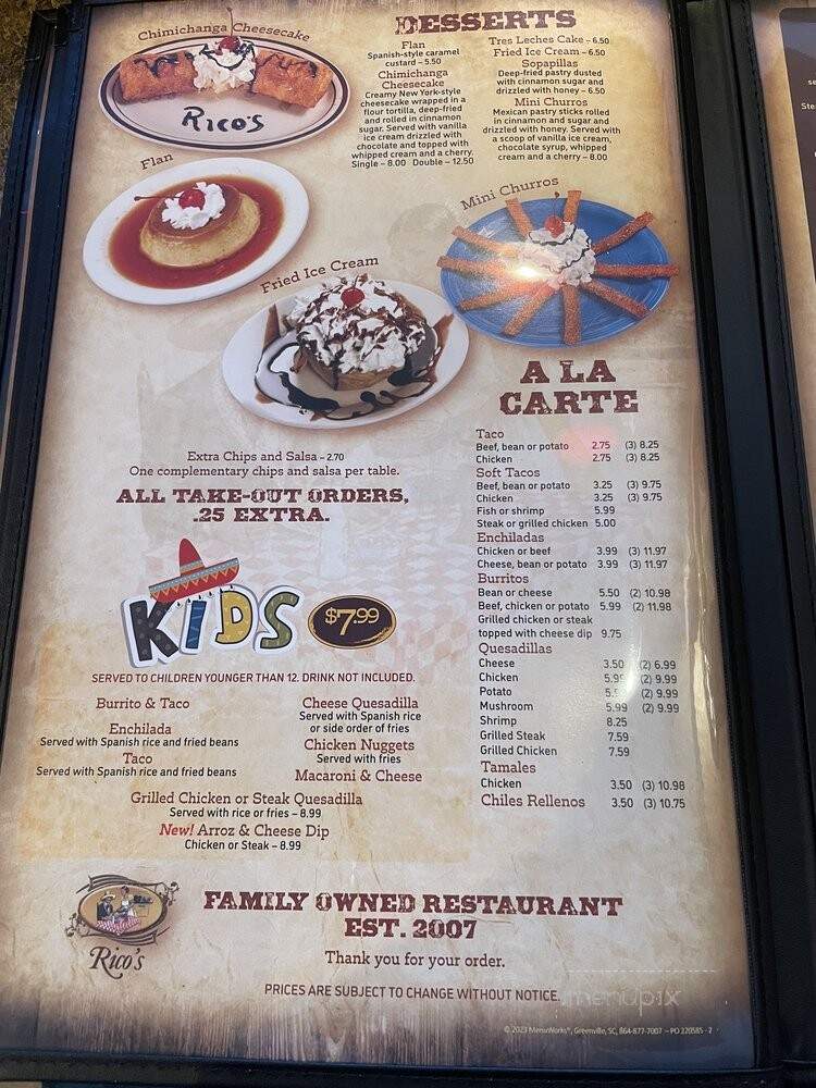 Rico's Mexican Grill - Mechanicsville, VA menu_pic