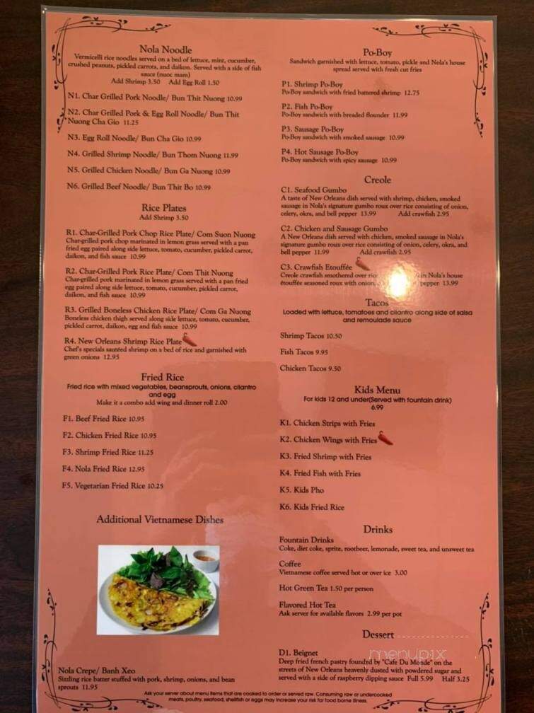 Nola Bistro - Lansing, MI menu_pic