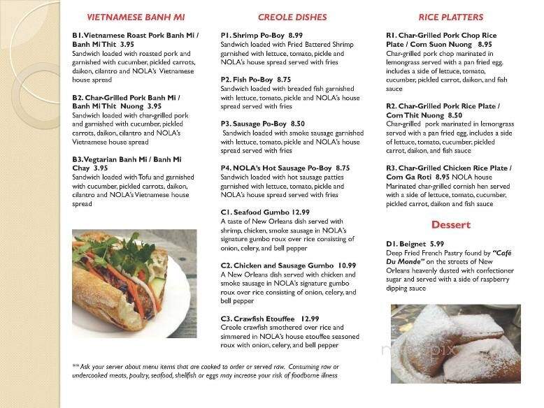 Nola Bistro - Lansing, MI menu_pic