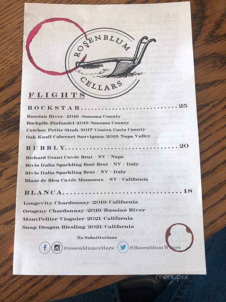 Rosenblum Cellars - Oakland, CA menu_pic