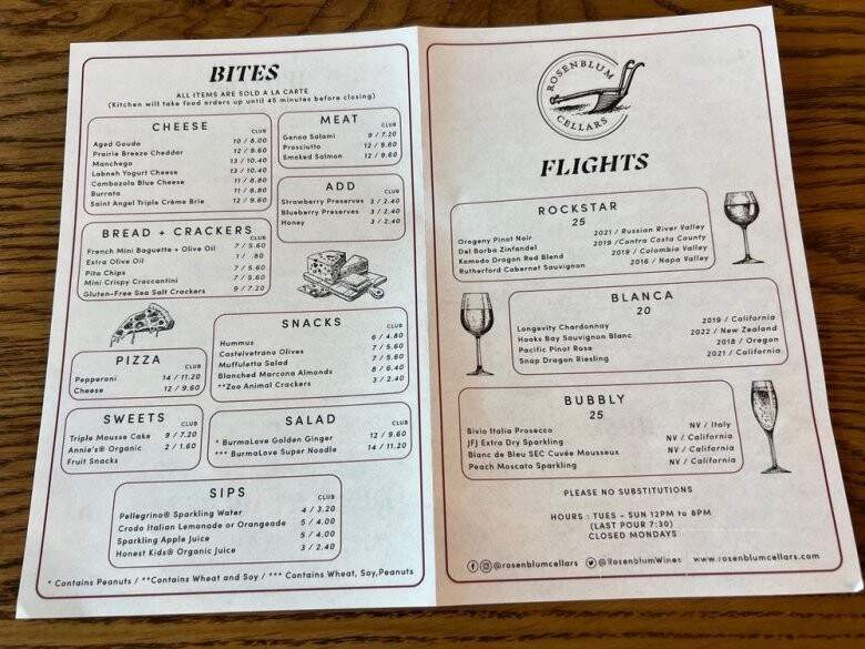 Rosenblum Cellars - Oakland, CA menu_pic
