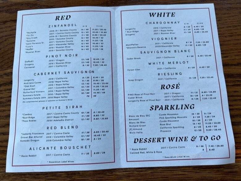 Rosenblum Cellars - Oakland, CA menu_pic