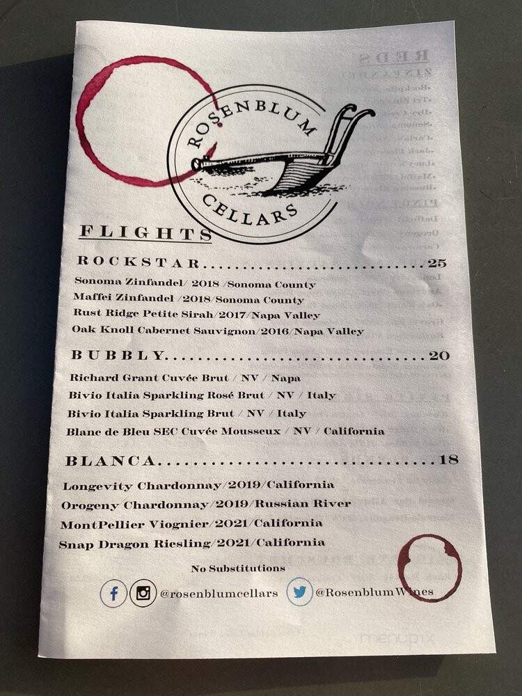 Rosenblum Cellars - Oakland, CA menu_pic