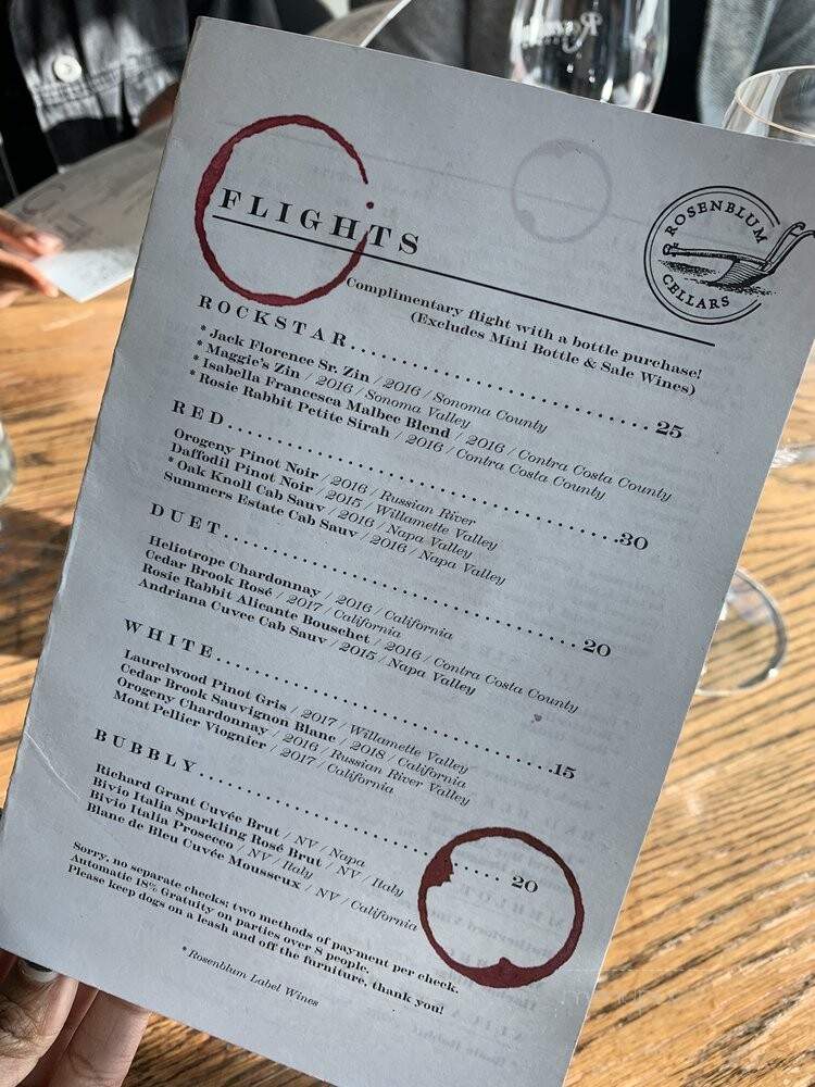 Rosenblum Cellars - Oakland, CA menu_pic