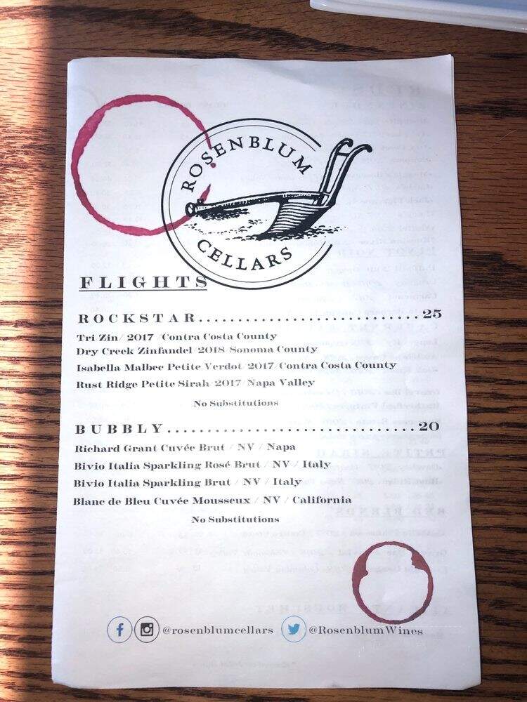 Rosenblum Cellars - Oakland, CA menu_pic