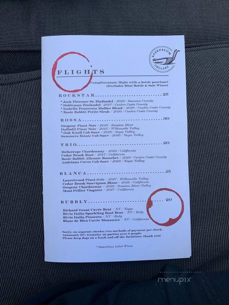 Rosenblum Cellars - Oakland, CA menu_pic