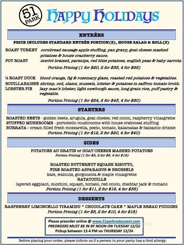 Fifty-One Park Street - Lee, MA menu_pic