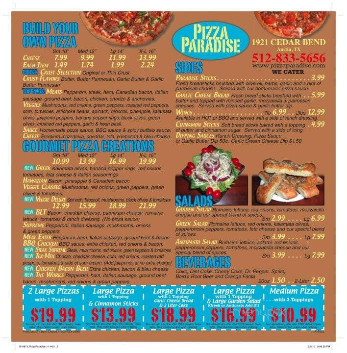 Pizza Paradise - Austin, TX menu_pic