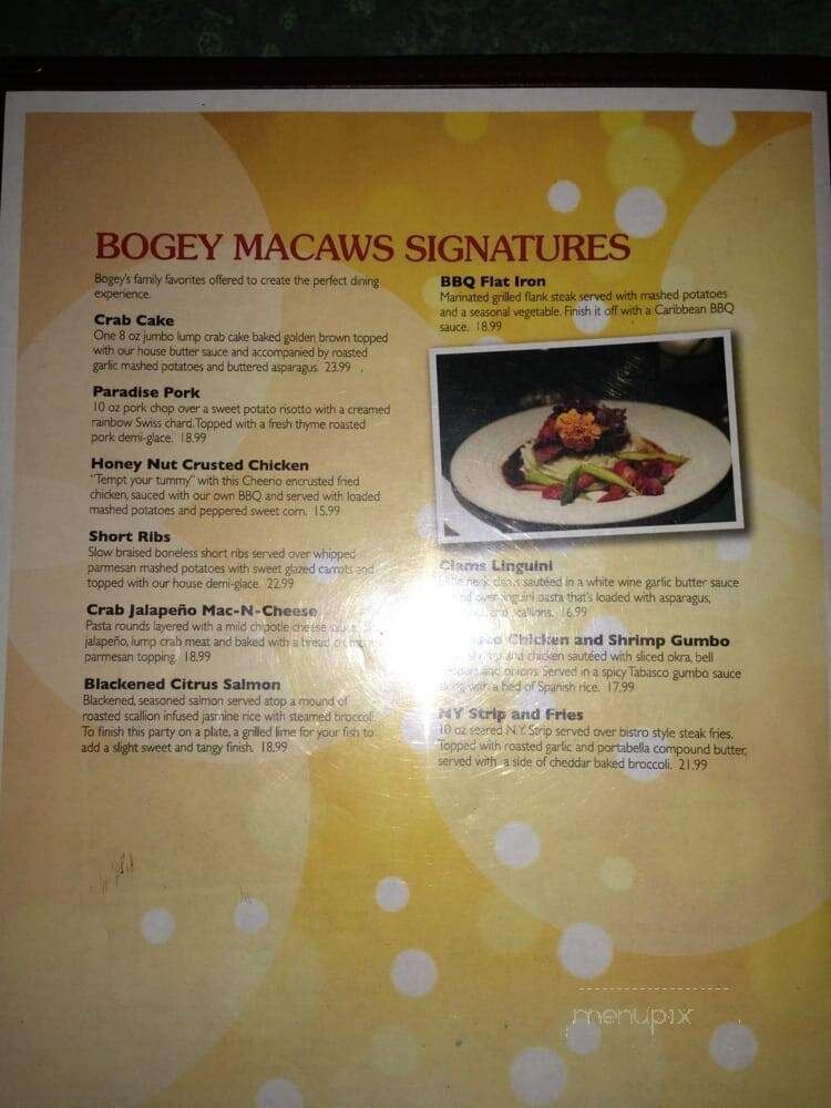 Bogey Macaws American Grille - York, PA menu_pic