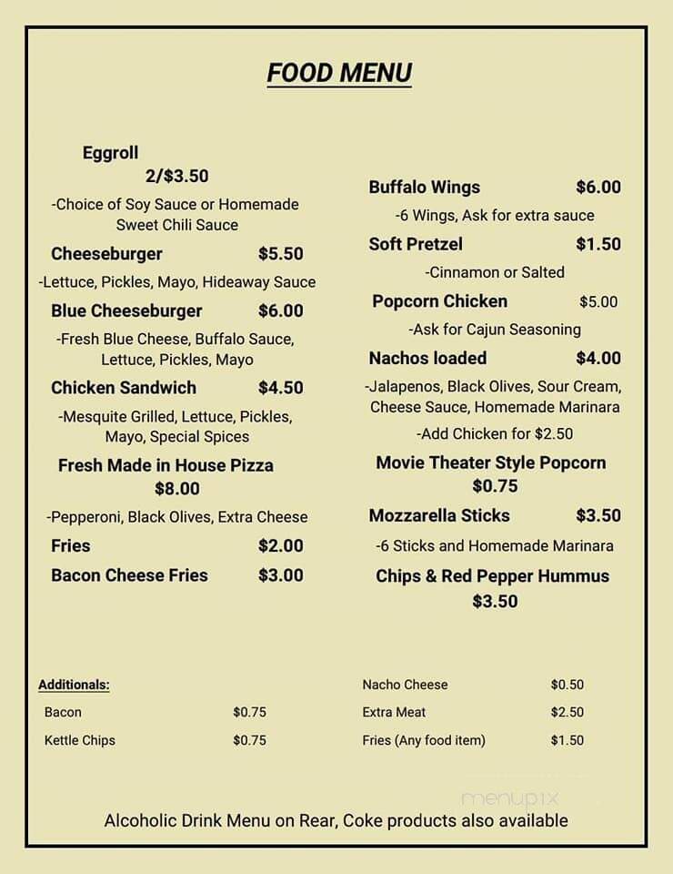 Hide Away Lounge - Jacksonville, NC menu_pic