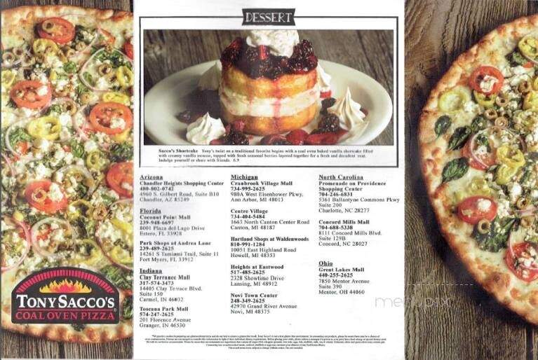 Tony Sacco's Coal Oven Pizza - Estero, FL menu_pic