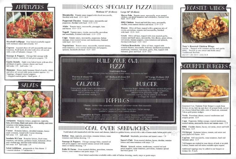 Tony Sacco's Coal Oven Pizza - Estero, FL menu_pic