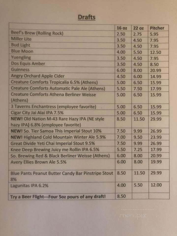 Beef O'Brady's - Athens, GA menu_pic