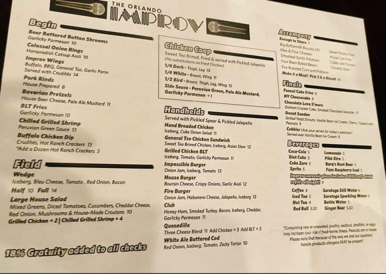 Orlando Improv Comedy Club & Dinner Theatre - Orlando, FL menu_pic
