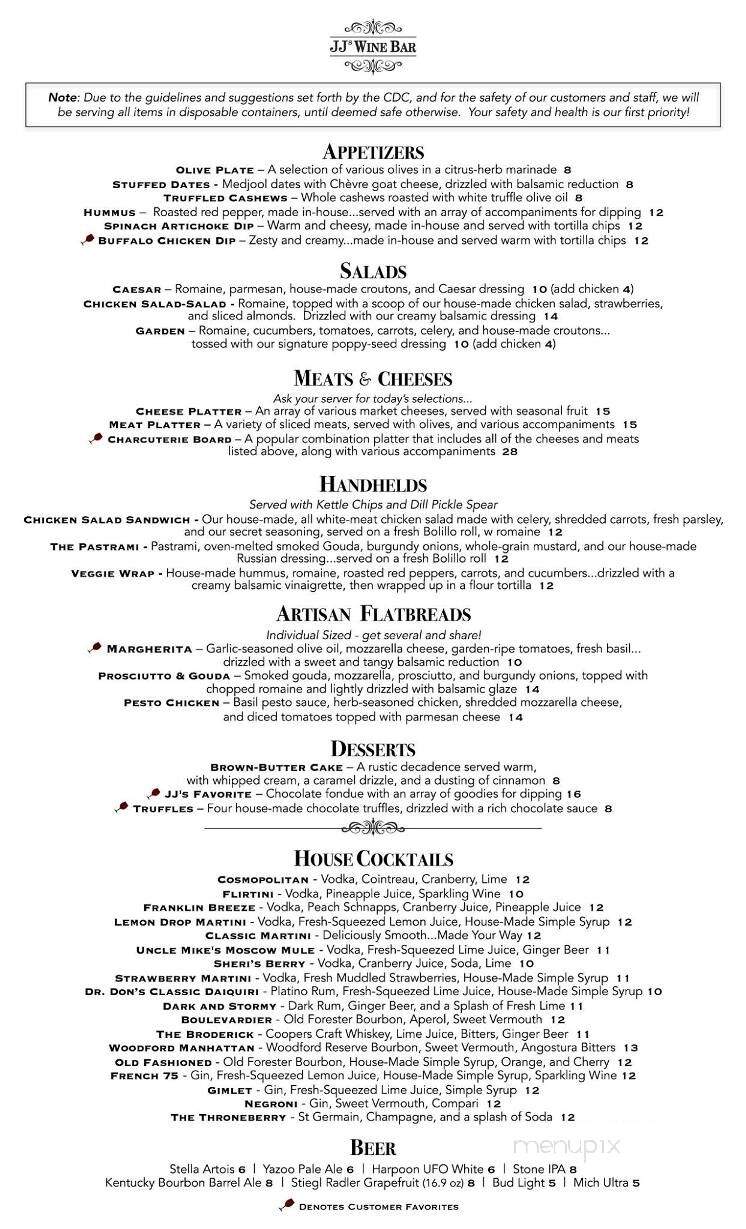 JJ's Wine Bar - Franklin, TN menu_pic