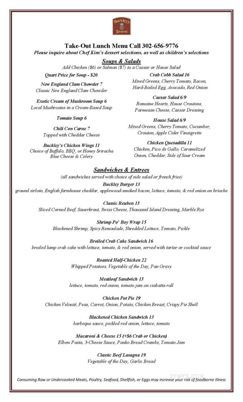 Buckley's Tavern - Wilmington, DE menu_pic