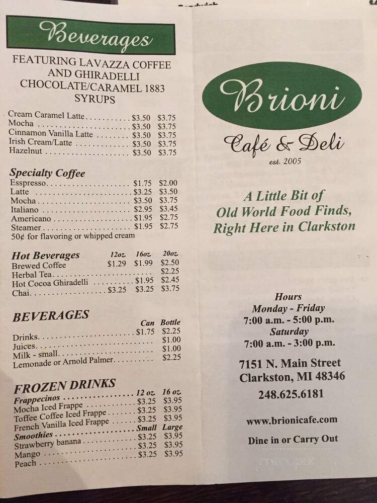 Brioni Cafe & Deli - Clarkston, MI menu_pic