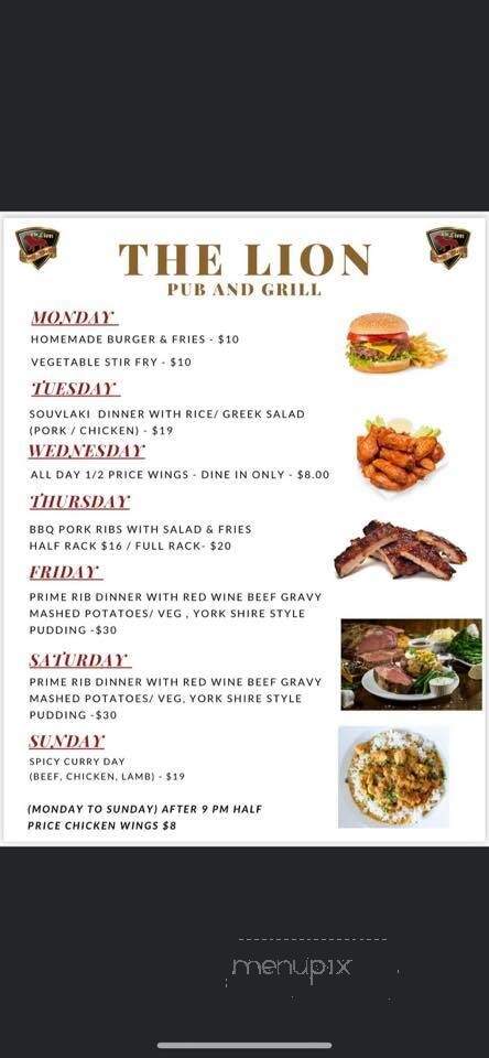 Lion & Firkin - Newmarket, ON menu_pic