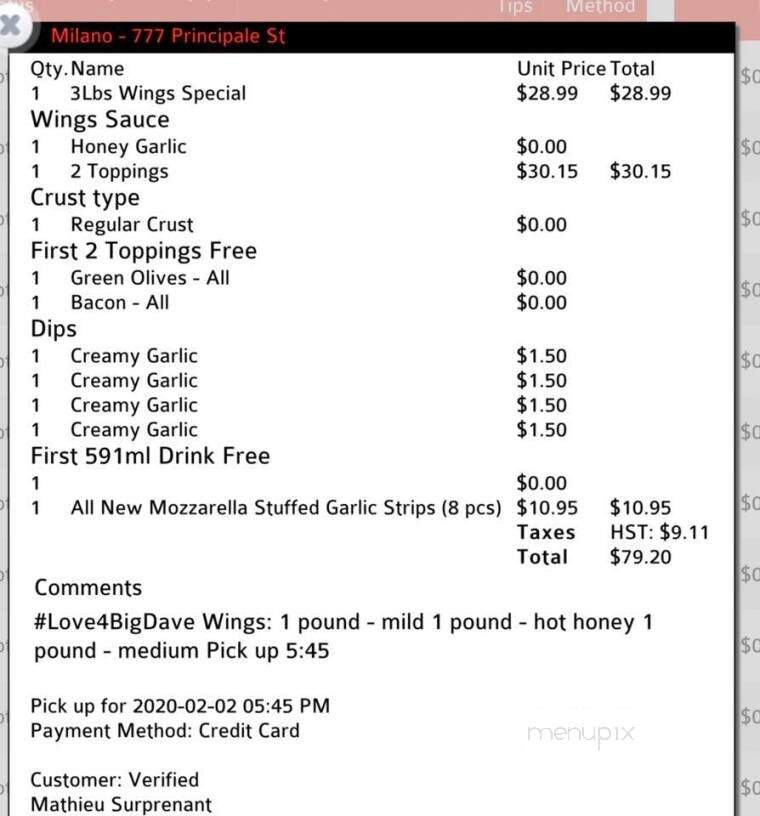Milano Pizzeria - Richmond, ON menu_pic
