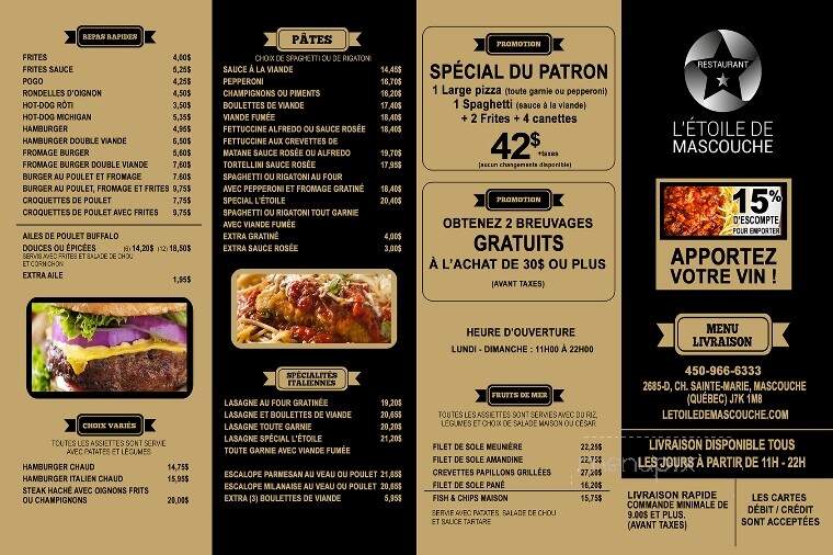 Restaurant L'etoile De Mascouche Inc - Mascouche, QC menu_pic