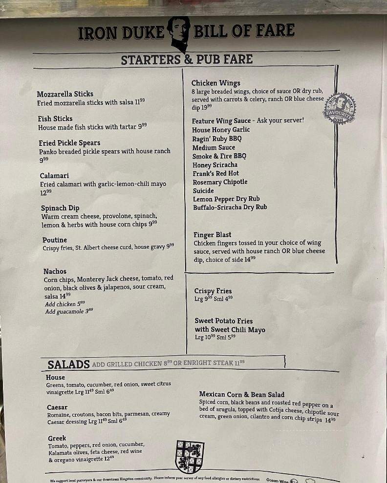 The Iron Duke on Wellington - Kingston, ON menu_pic