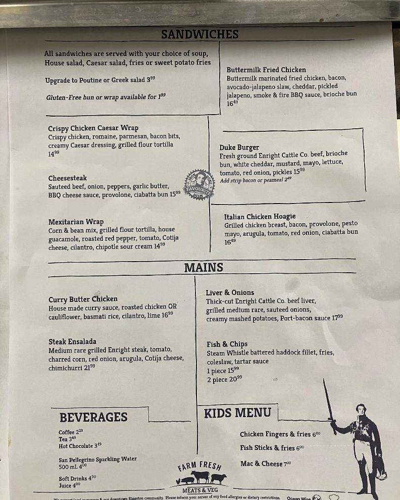 The Iron Duke on Wellington - Kingston, ON menu_pic
