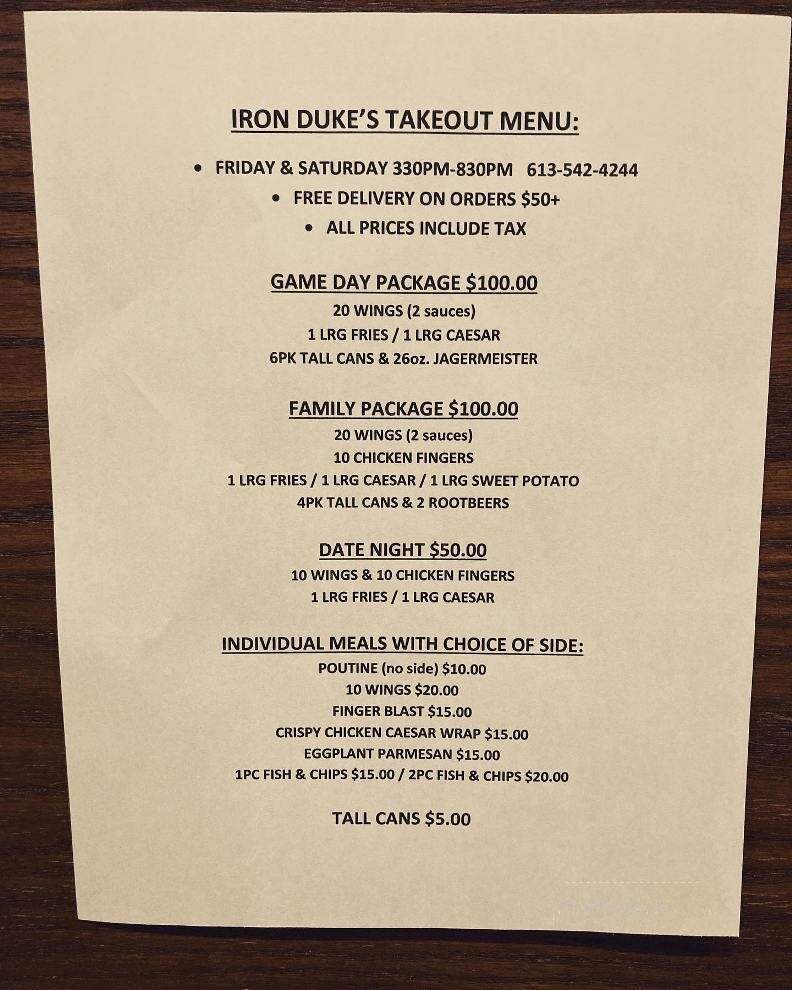 The Iron Duke on Wellington - Kingston, ON menu_pic
