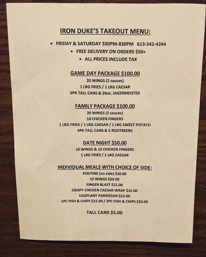 The Iron Duke on Wellington - Kingston, ON menu_pic