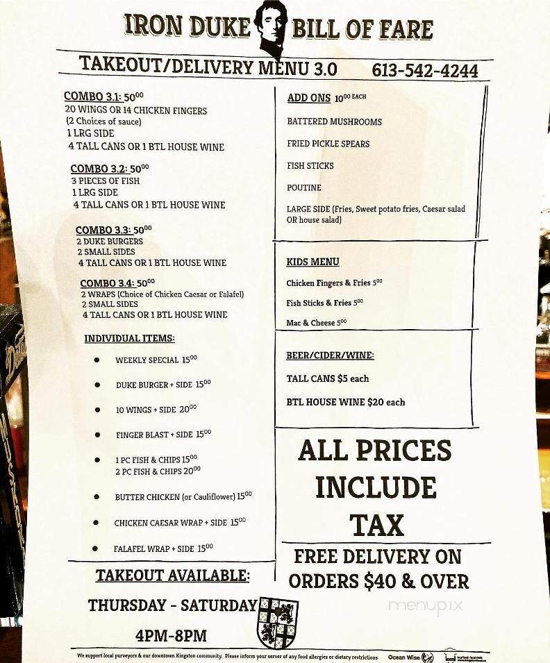 The Iron Duke on Wellington - Kingston, ON menu_pic