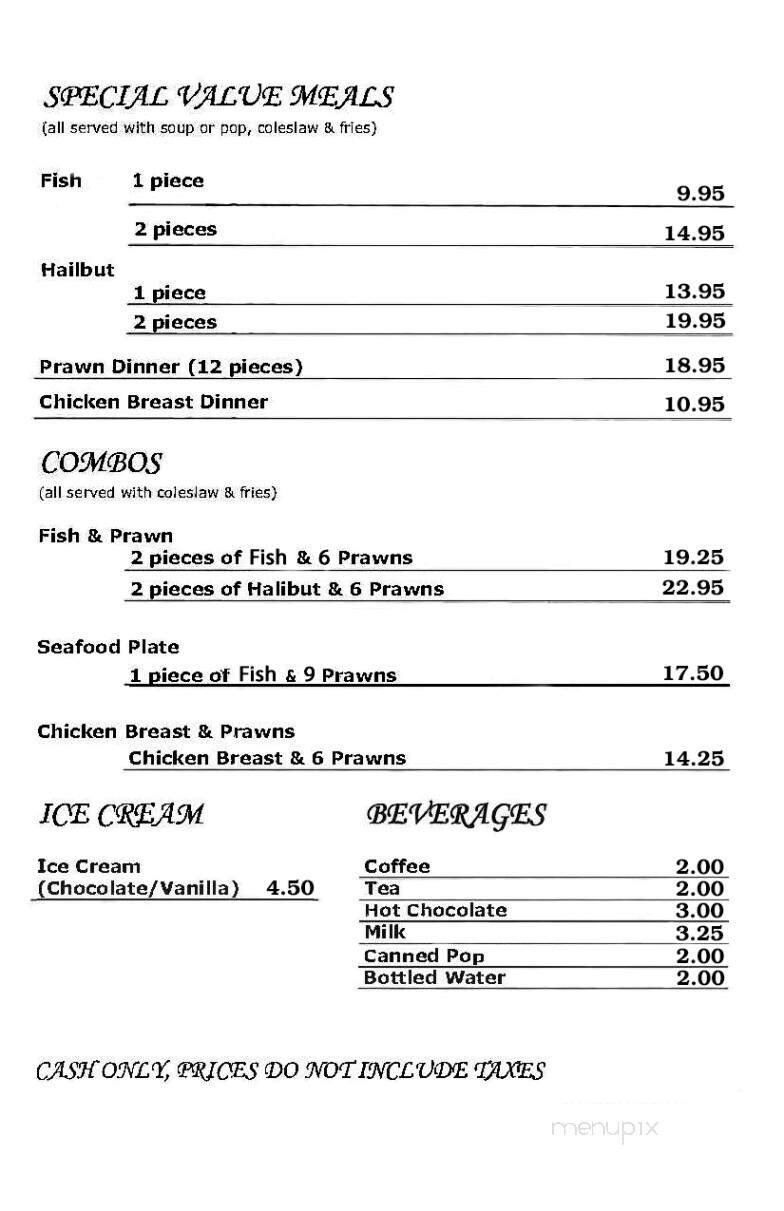 The Sea House Fish and Chips - Vancouver, BC menu_pic