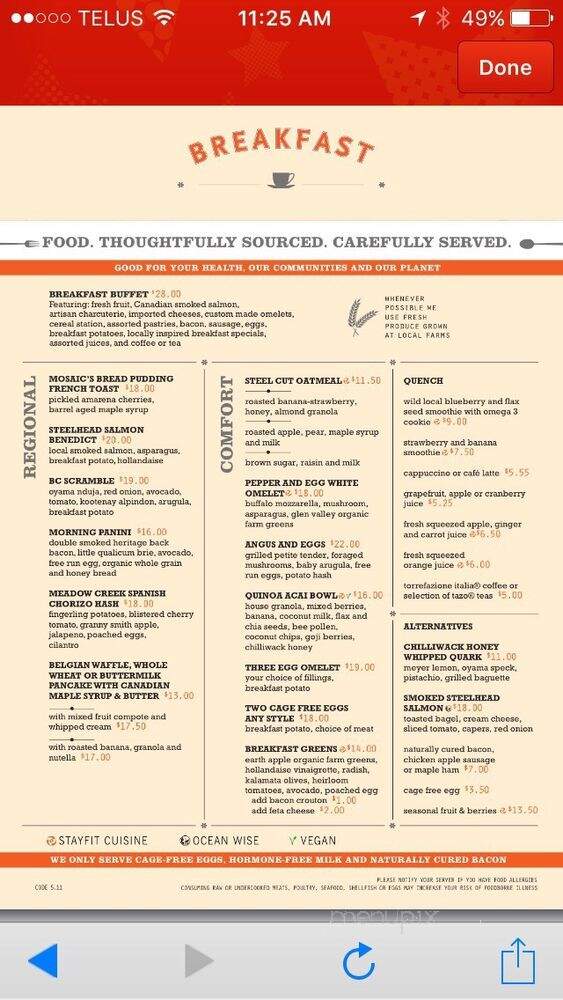 Mosaic Bar & Grille - Vancouver, BC menu_pic