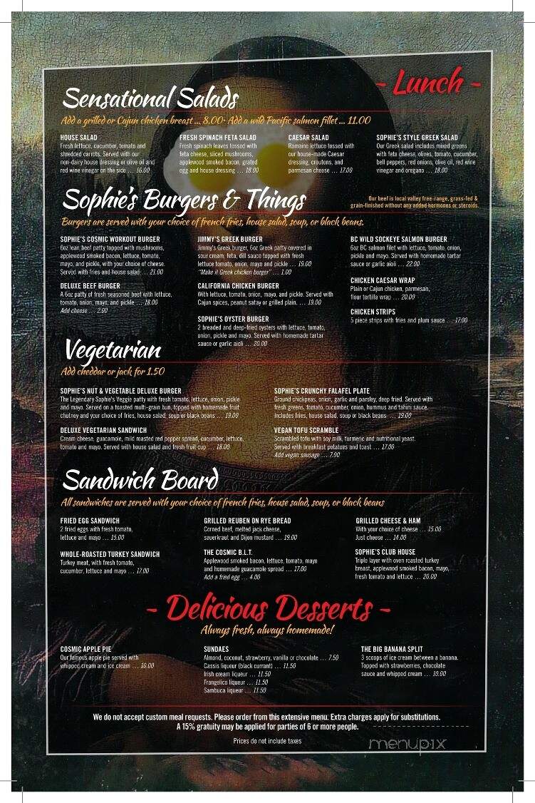 Sophie's Cosmic Cafe - Vancouver, BC menu_pic