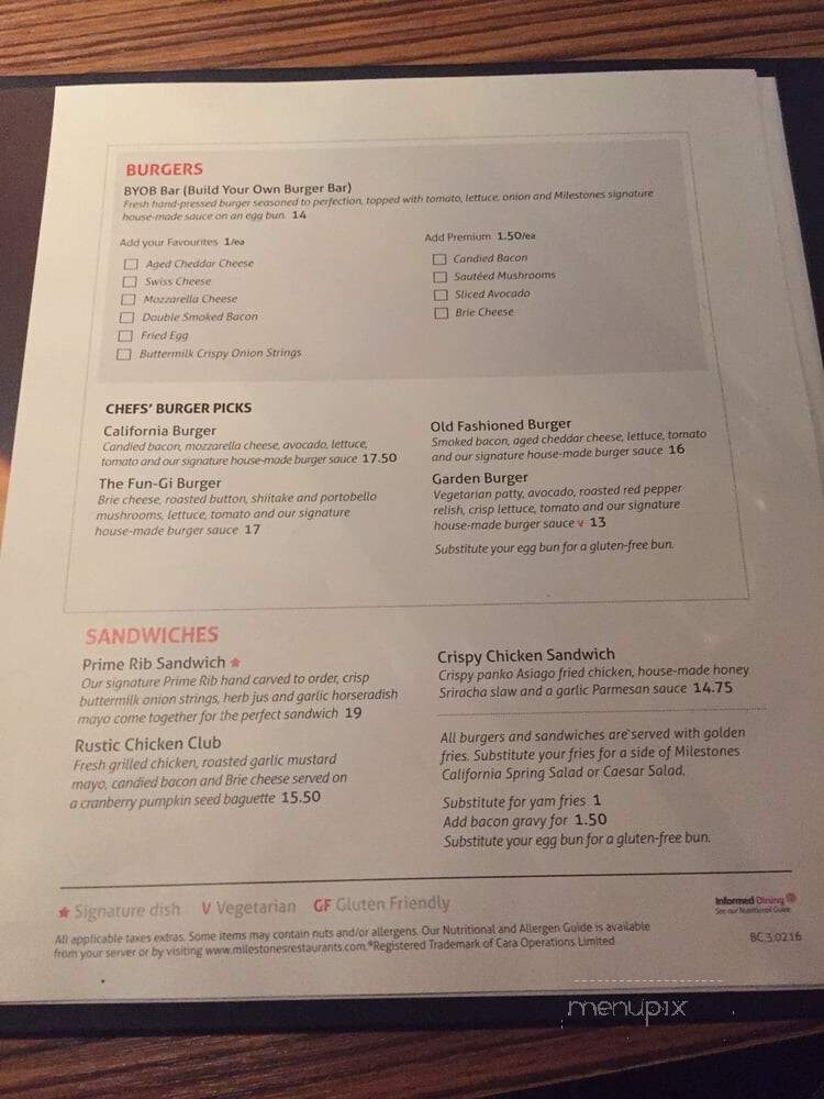 Milestones Grill + Bar - Coquitlam, BC menu_pic