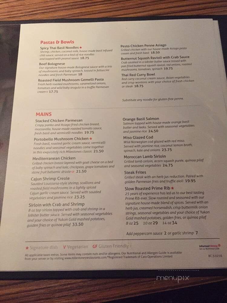Milestones Grill + Bar - Coquitlam, BC menu_pic