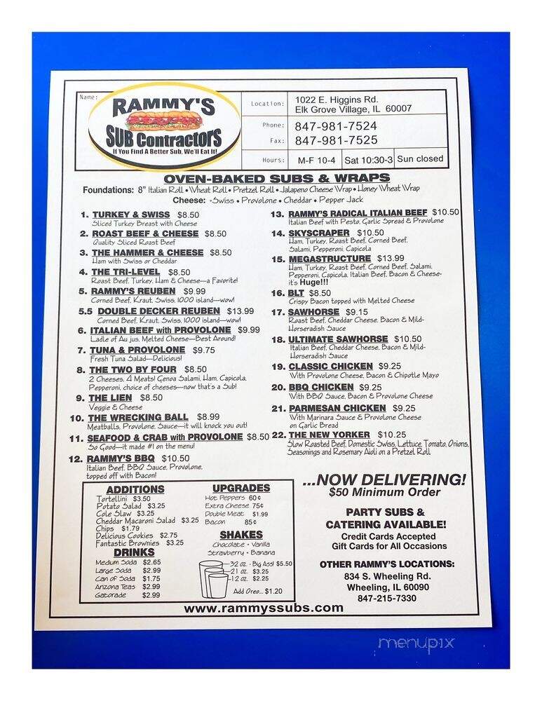 Rammy's Sub Contractors - Elk Grove Village, IL menu_pic