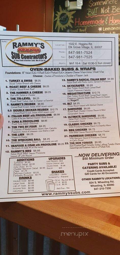 Rammy's Sub Contractors - Elk Grove Village, IL menu_pic