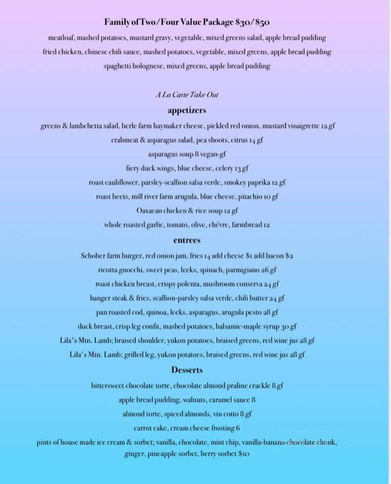 John Andrew's Restaurant - Great Barrington, MA menu_pic