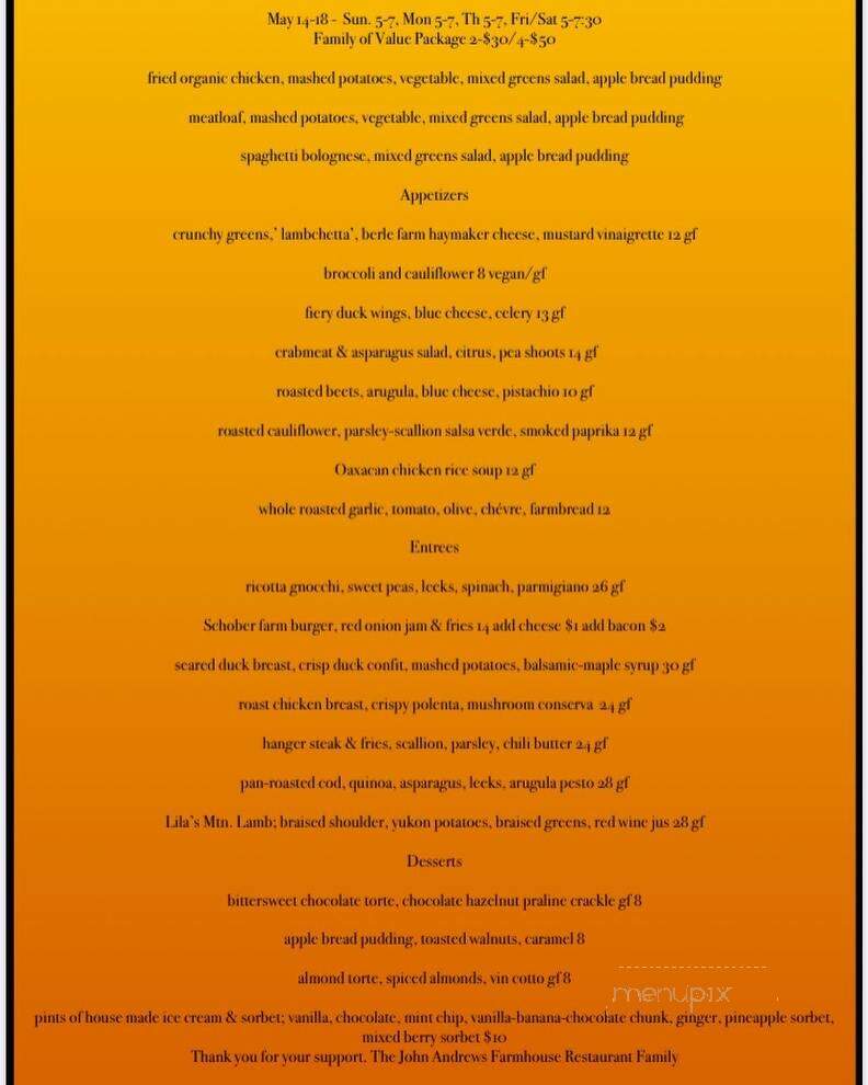 John Andrew's Restaurant - Great Barrington, MA menu_pic