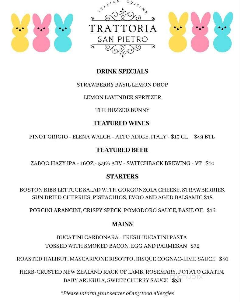 Trattoria San Pietro - Norwell, MA menu_pic