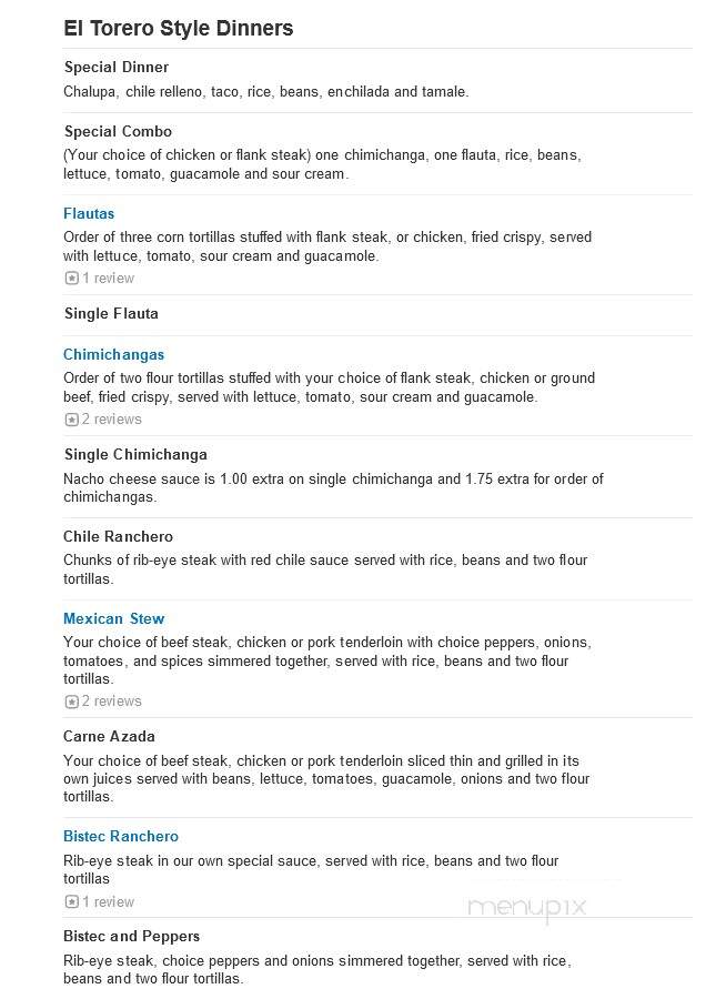 El Torero Mexican Restaurant - Roswell, GA menu_pic